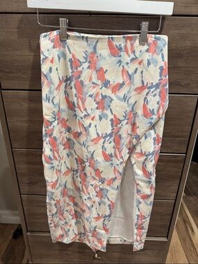 Abercrombie & Fitch Brushstroke Midi Skirt in Coral & Blue